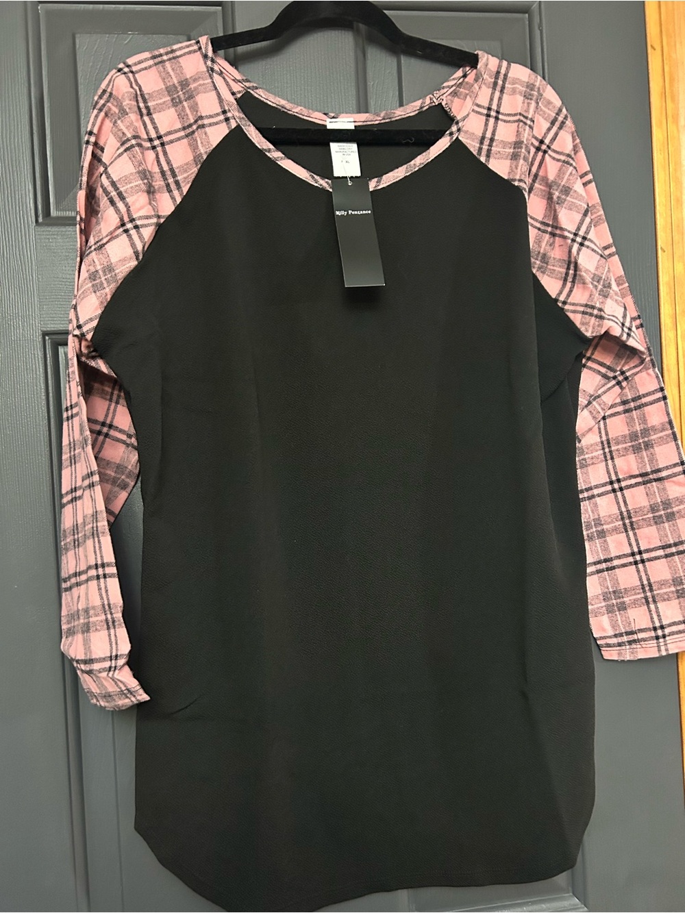 Black Tunic with Pink Plaid Raglan Sleeves